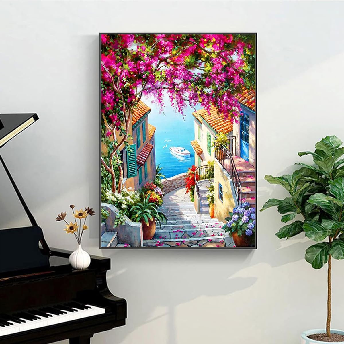 HASTHIP Paint by Numbers Art Kit for Wall Decor featuring Mediterranean Dreamscape 16x20 in | DIY Acrylic Oil Canvas Craft Set
