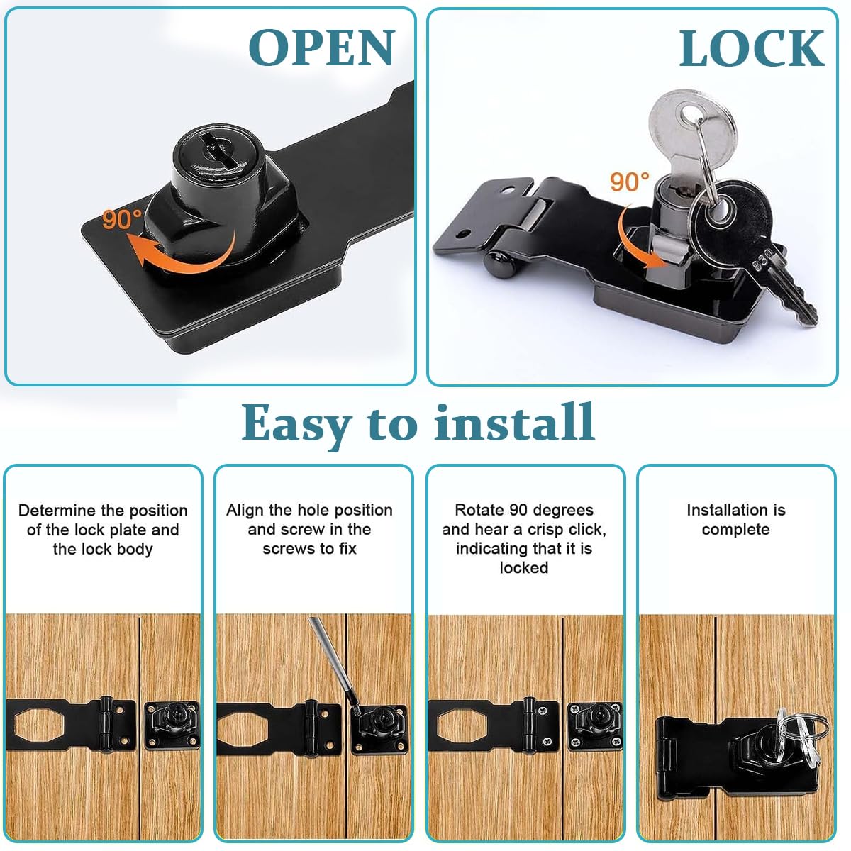 HASTHIP Drawer Lock Set for Cabinets and Doors with Twist Knob Hasp 3.14 in Chrome | 2 Keys & Screws