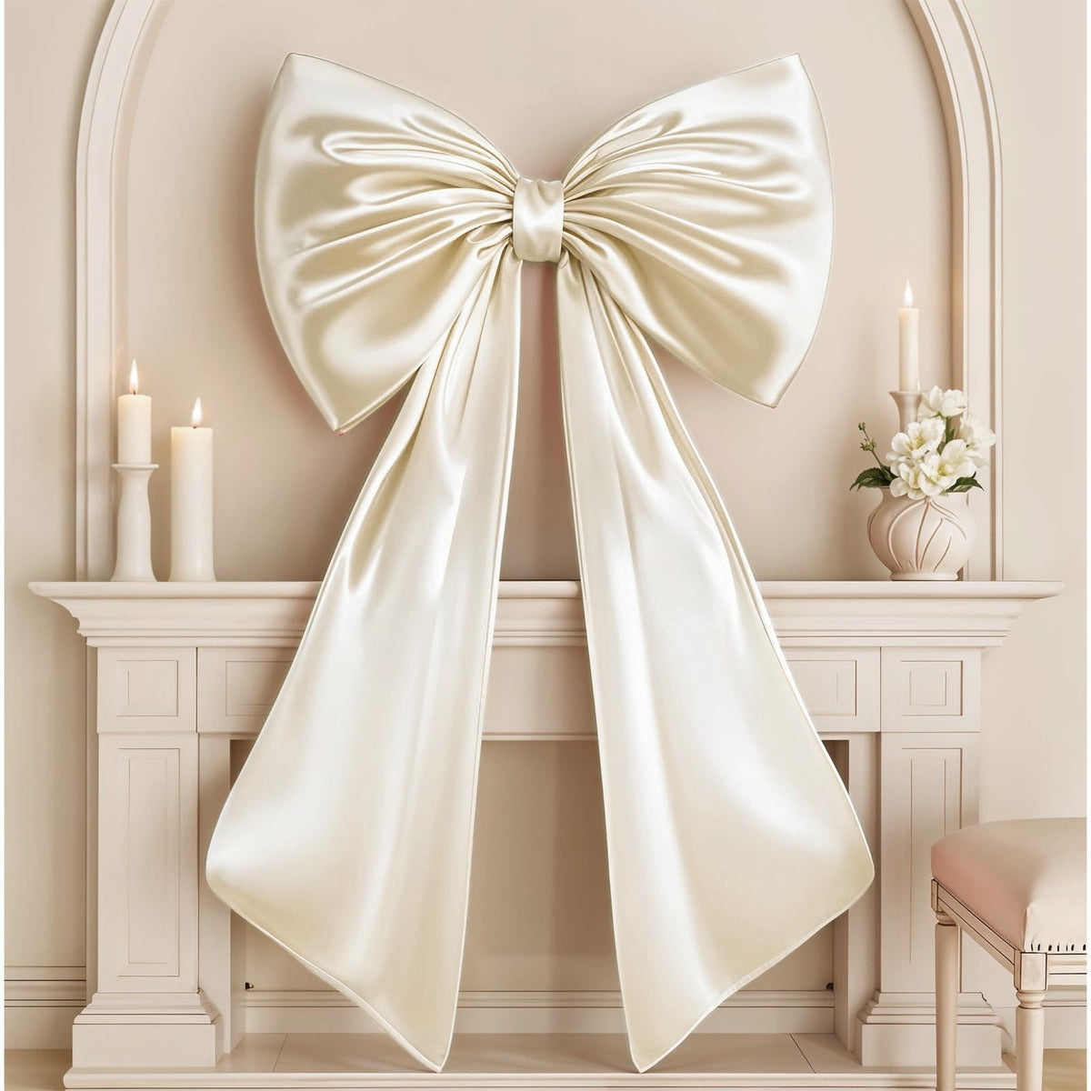 HASTHIP® Giant Bow Decoration Large Coquette Bow for Backdrop Birthday Party Room Wall Bride Decor, Ribbon Tie Hanging Gift Coquette Wall Decor-Milky White