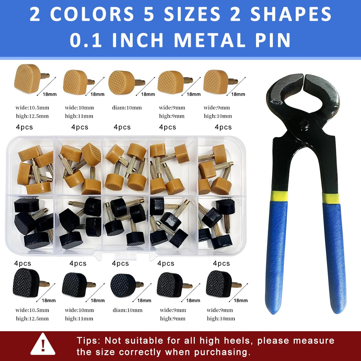 HASTHIP Women's Shoe Heel Repair Kit for High Heel Replacement with 20 Pairs 9–12.5mm TPU Tips | Anti Slip Design and Plier Tool