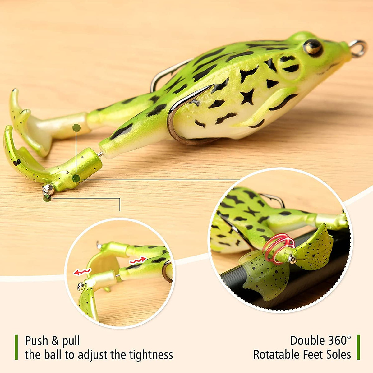 Proberos® 2 Pcs Random Color 9cm Fishing Hooks Double Propellers Frogs Soft Bait High Simulation Soft Silicone Fishing Lures Prop Frog Lures for Bass Realistic Design Floating Weedless Bait Kit