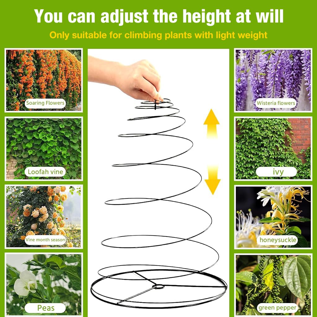 HASTHIP® 2 Sets Plants Trellis Iron Adjustable 53.6 Inches Spiral Up Climbing Trellis DIY Assembly Plant Climb Up Trellis Garden Climbing Plants Trellis for Beans, Vine, Flower Pot