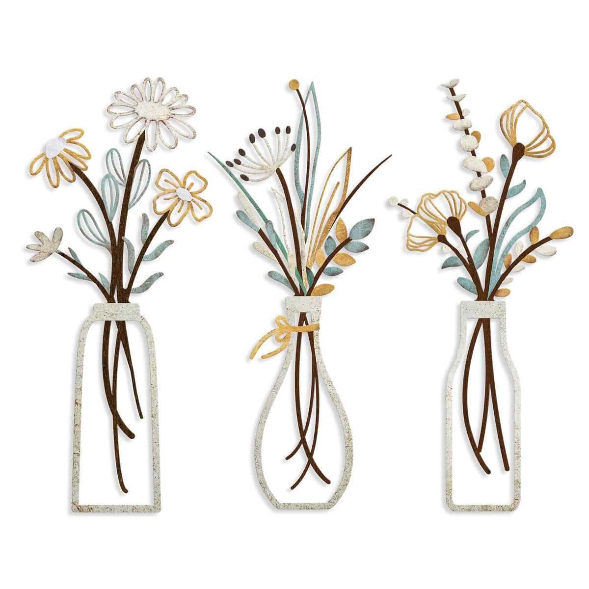 HASTHIP® 3 Pieces Metal Flowers Wall Art Rustic Farmhouse Decor Beige Minimalist Flower Wall Decors for Living room Bathroom Bedroom Dining Room-Housewarming Gifts