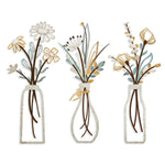 HASTHIP® 3 Pieces Metal Flowers Wall Art Rustic Farmhouse Decor Beige Minimalist Flower Wall Decors for Living room Bathroom Bedroom Dining Room-Housewarming Gifts