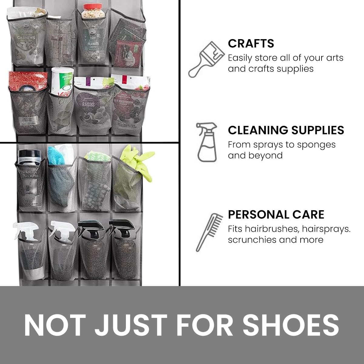 HASTHIP® Over the Door Shoe Organizer, 24 Mesh Pockets Hanging Shoe Organizer Shoe Rack For Closet Entryway Bedroom Bathroom Pantry Shoe Holder, Men Sneakers, Women High Heeled Shoes, Flip Flops