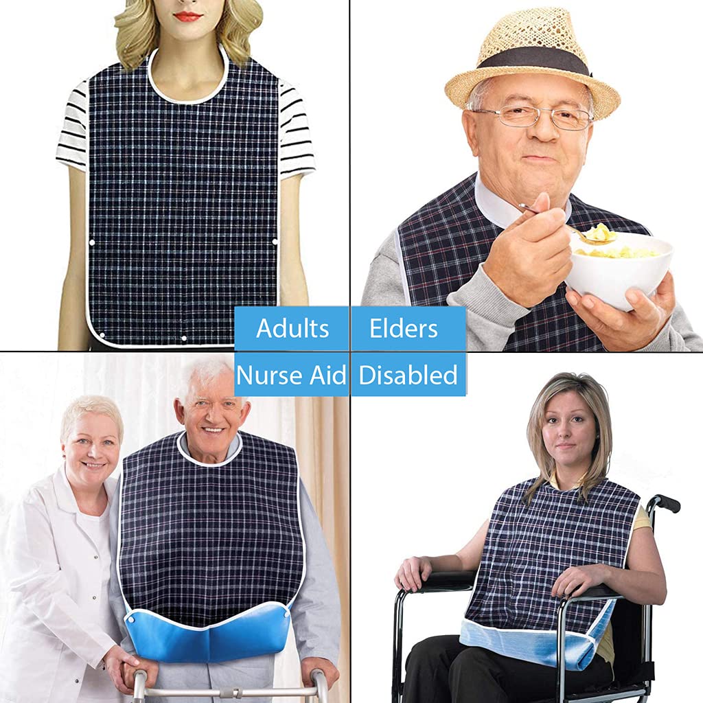 HASTHIP Adult Bibs for Elderly Dining Protection featuring Waterproof Easy Clean Design 78 x 44cm Blue