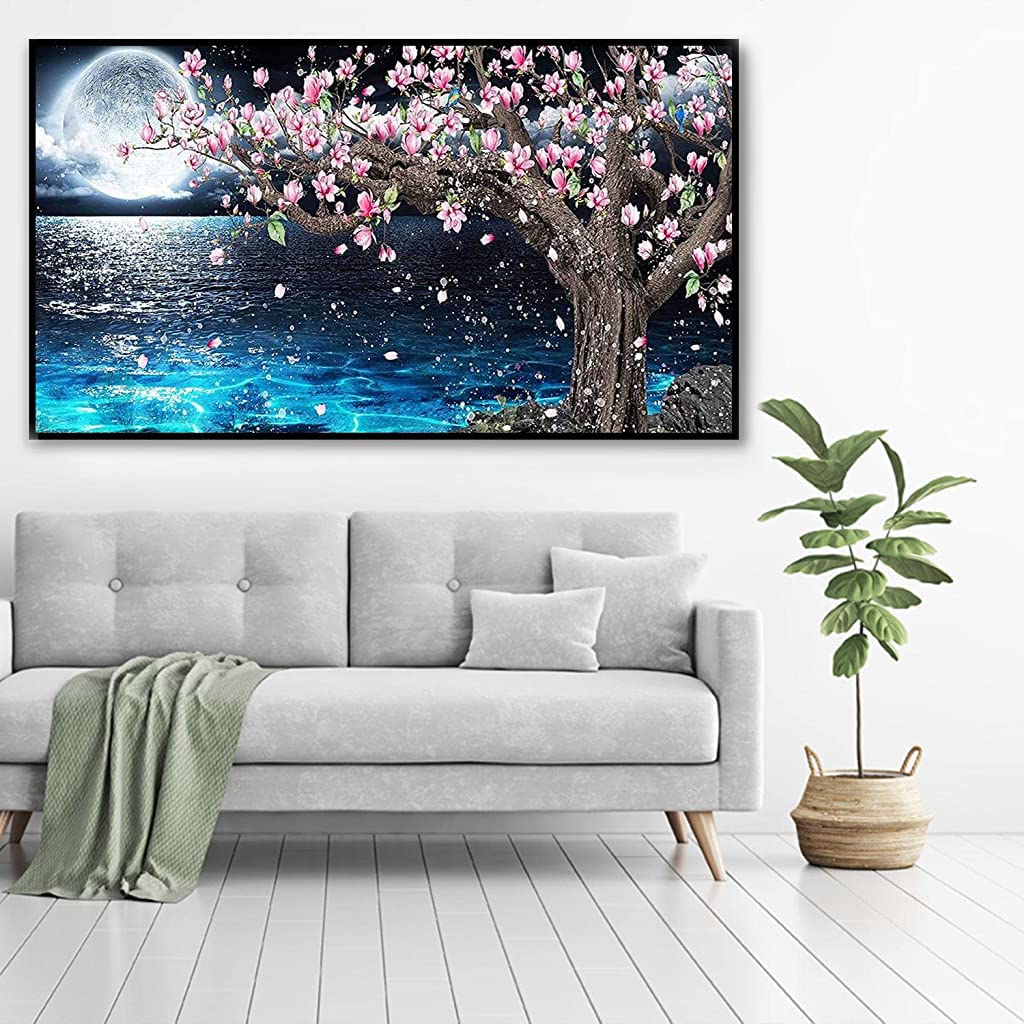 HASTHIP Diamond Painting Kit for Adults with Full Drill Crystal Rhinestones 27.5 x 15.7in | Lake Moon DIY Wall Art Decor