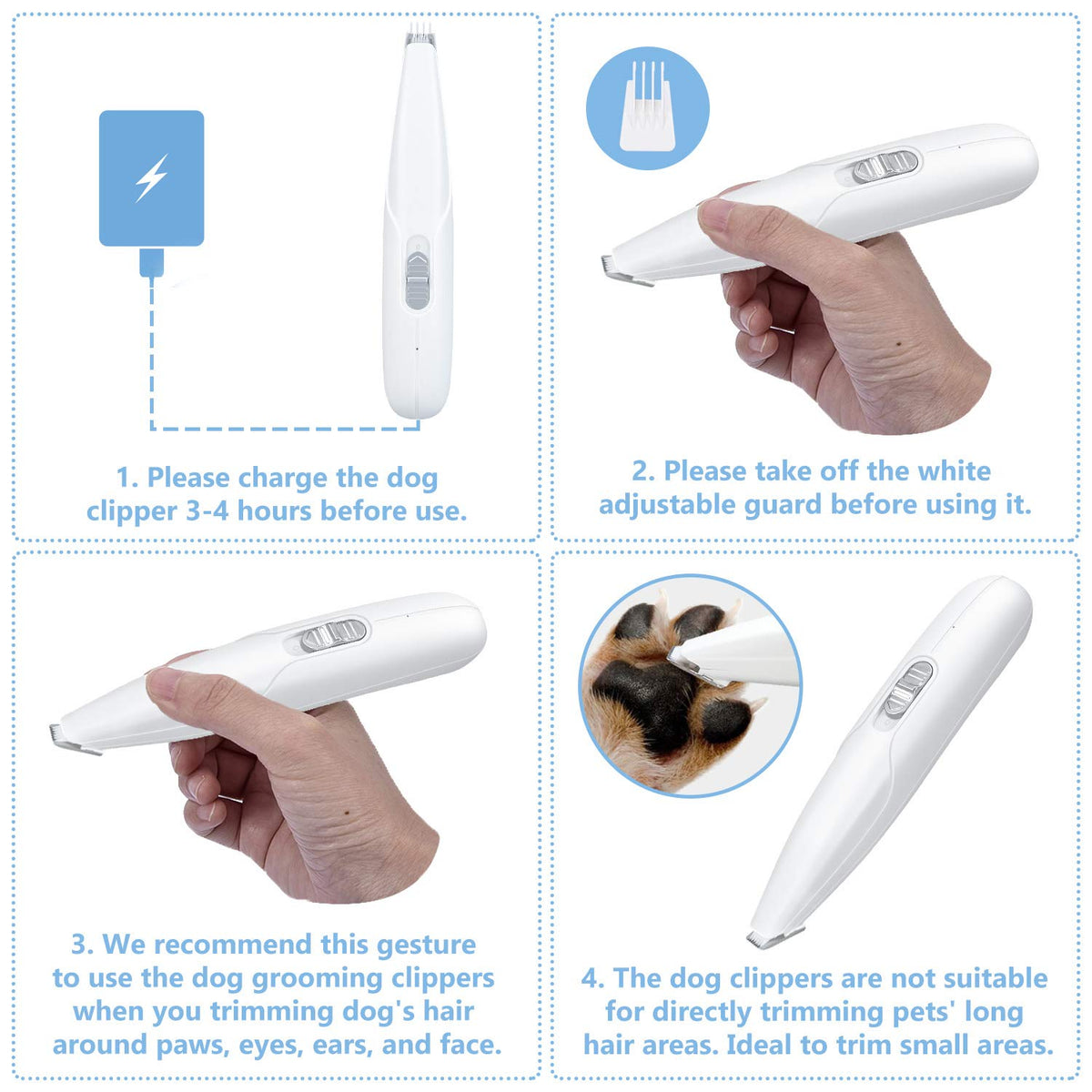HASTHIP Dog Hair Trimmer for Paws with 2 Speed Low Noise Motor and Safe Ceramic Blade | Cordless USB Rechargeable Grooming Tool