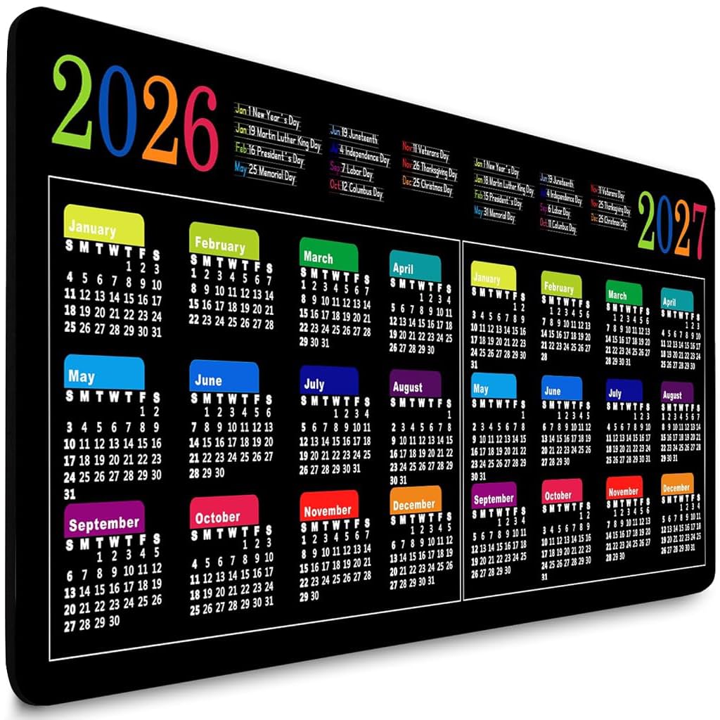 HASTHIP® Alfombrilla de Ratón Calendario 2026 80x30 cm Grande con Base Antideslizante,Escritorio Oficina y Hogar,Diseño Colorido Mensual Suave y Duradera para Teclado Ratón