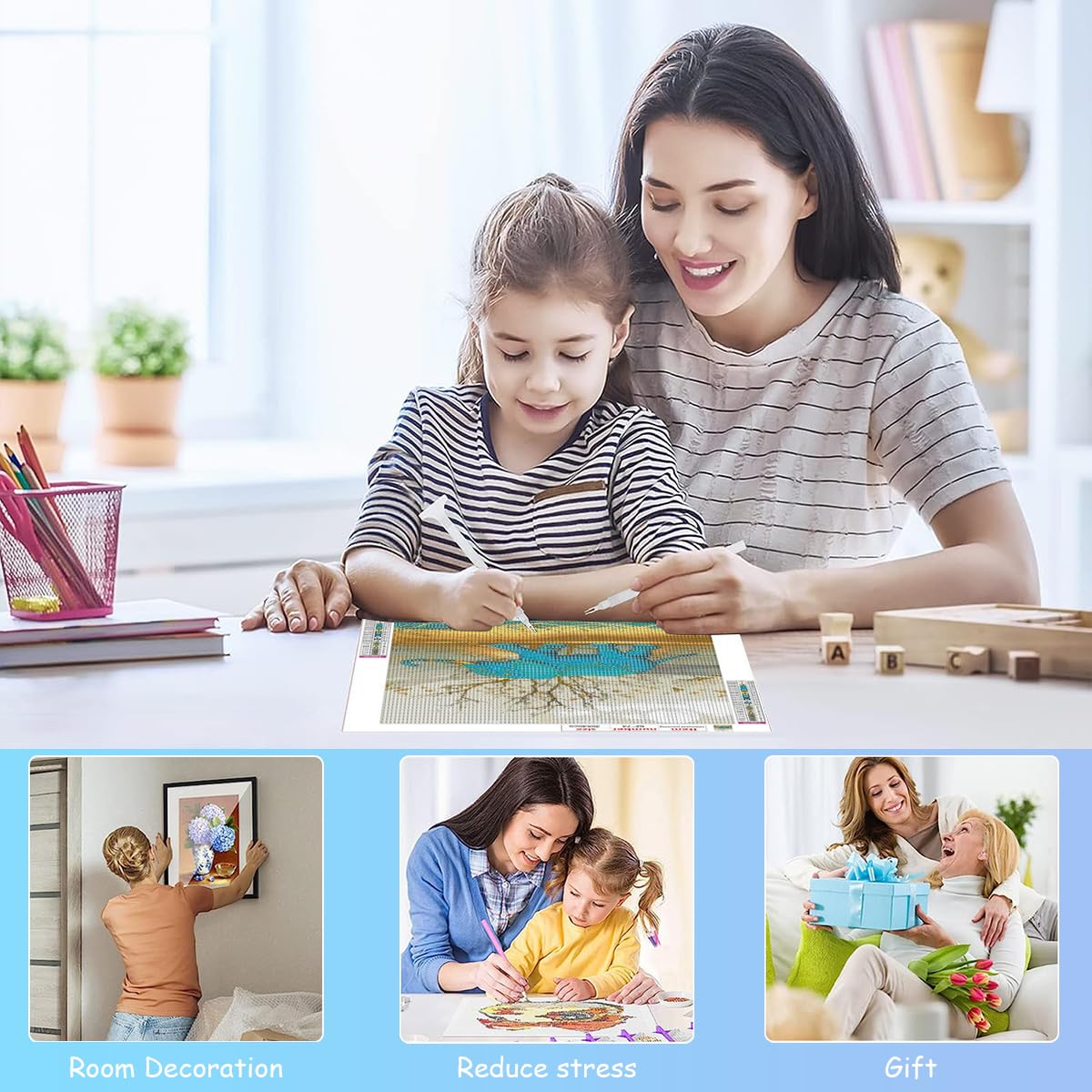 HASTHIP Diamond Painting Kit for Home Decor featuring 12x16 in Blue Elephant Canvas | Gift for Adults and Kids