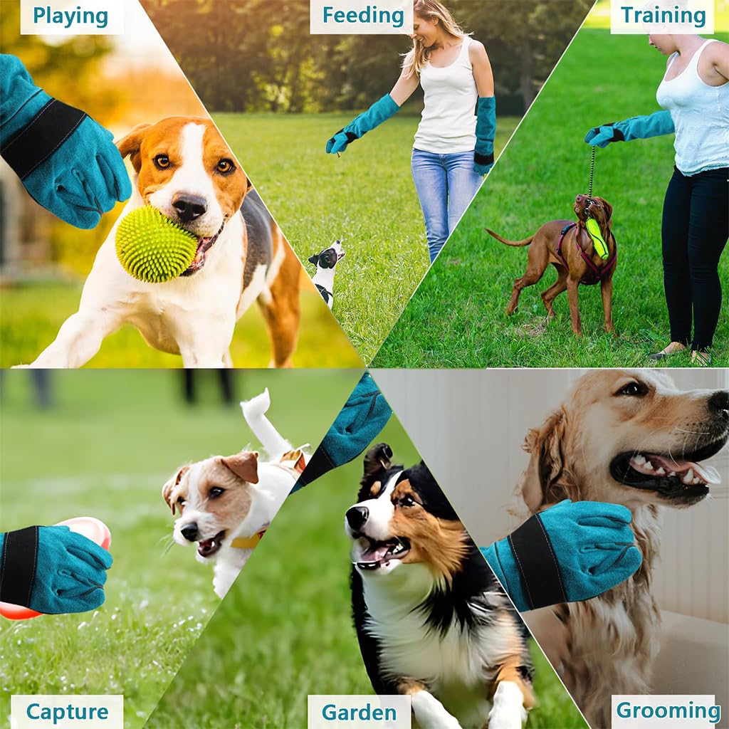 HASTHIP® Animal Handling Gloves 23.6'' Long Leather Bite & Scratch Resistant Gauntlet, Heat & Puncture Proof Safety Gloves for Dog Cat Bird Reptile Snake Falcon Welding BBQ Fireplace Use