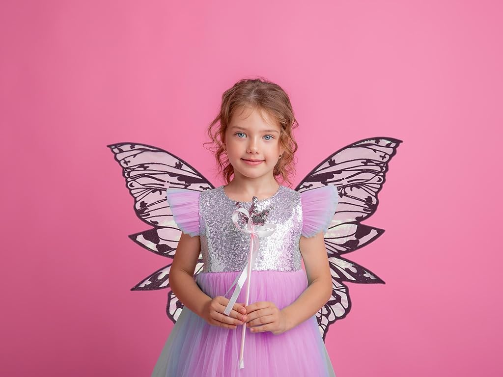 HASTHIP® Alas de hada doradas grandes, disfraz mariposa con alas transparentes brillantes para Halloween