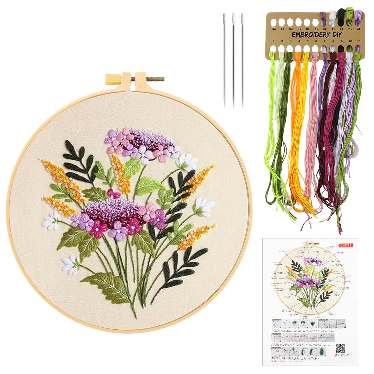 HASTHIP DIY Embroidery Art Craft Kit for Beginners with 20cm Hoop and Color Yarns | Flower Canvas Decoration