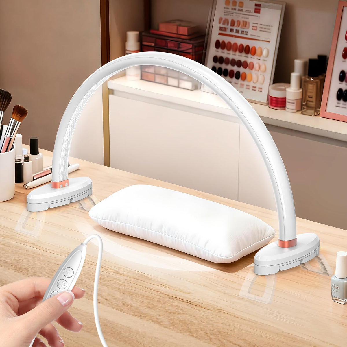 HASTHIP® ELEPHANTBOAT USB Arch LED Work Light for Nail Art, Flicker-Free 3-Color LED Dimmable Desk Lamp with Controller, Folding Feet Design, Nail Art Makeup Craft Work Light, 16.7x8.8''