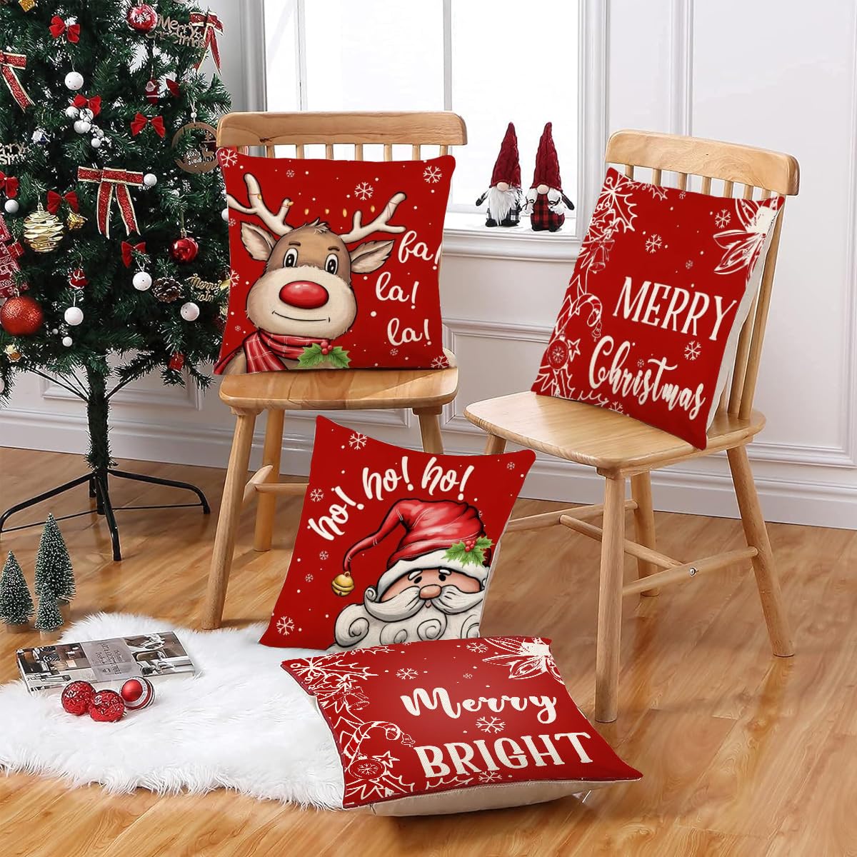 HASTHIP Christmas Cushion Covers for Sofa featuring Hidden Zippers 16x16 in Linen Set of 4