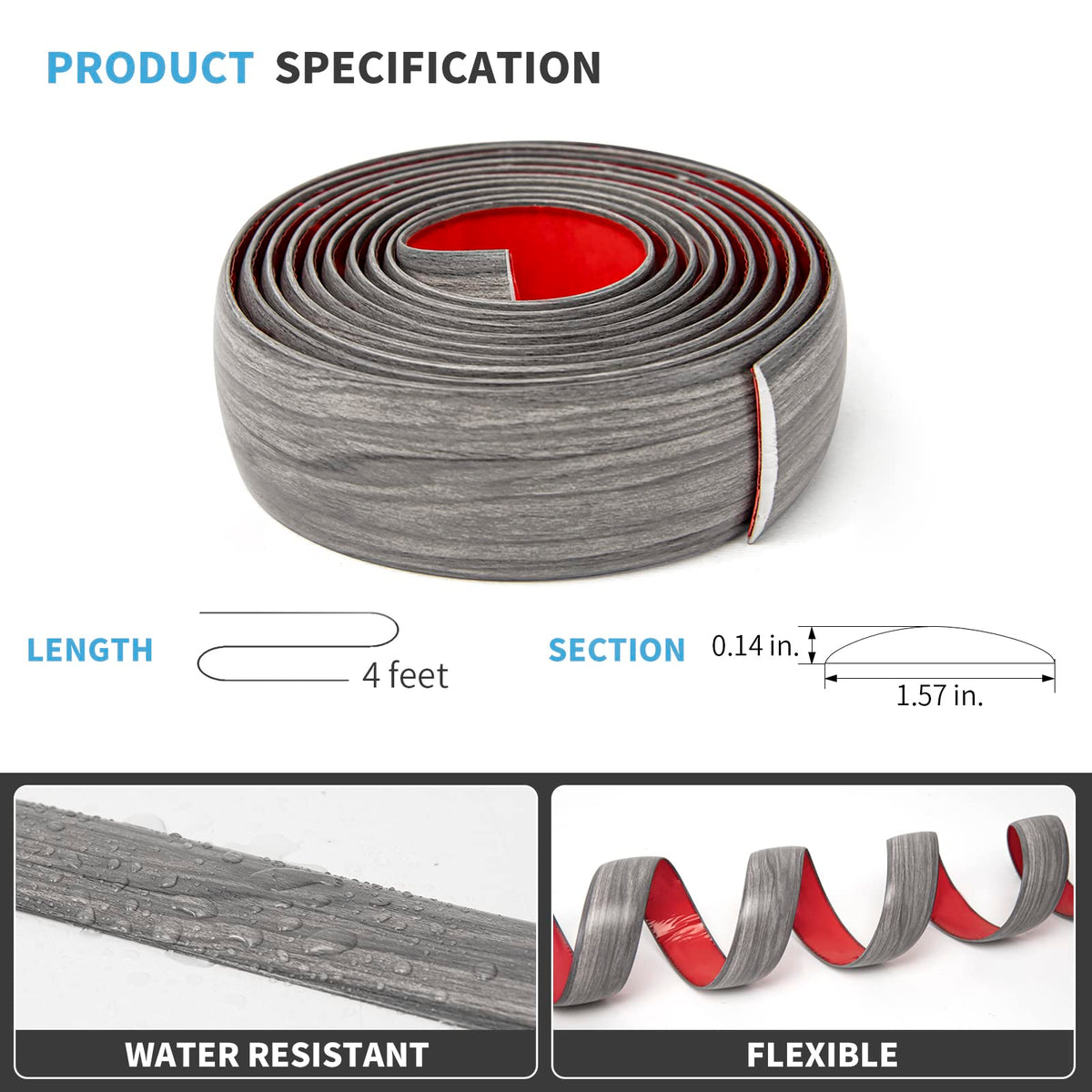 HASTHIP Floor Transition Strip for Joining Carpet and Tile Gaps 47.2 x 1.57 in Gray PVC | 2PCS