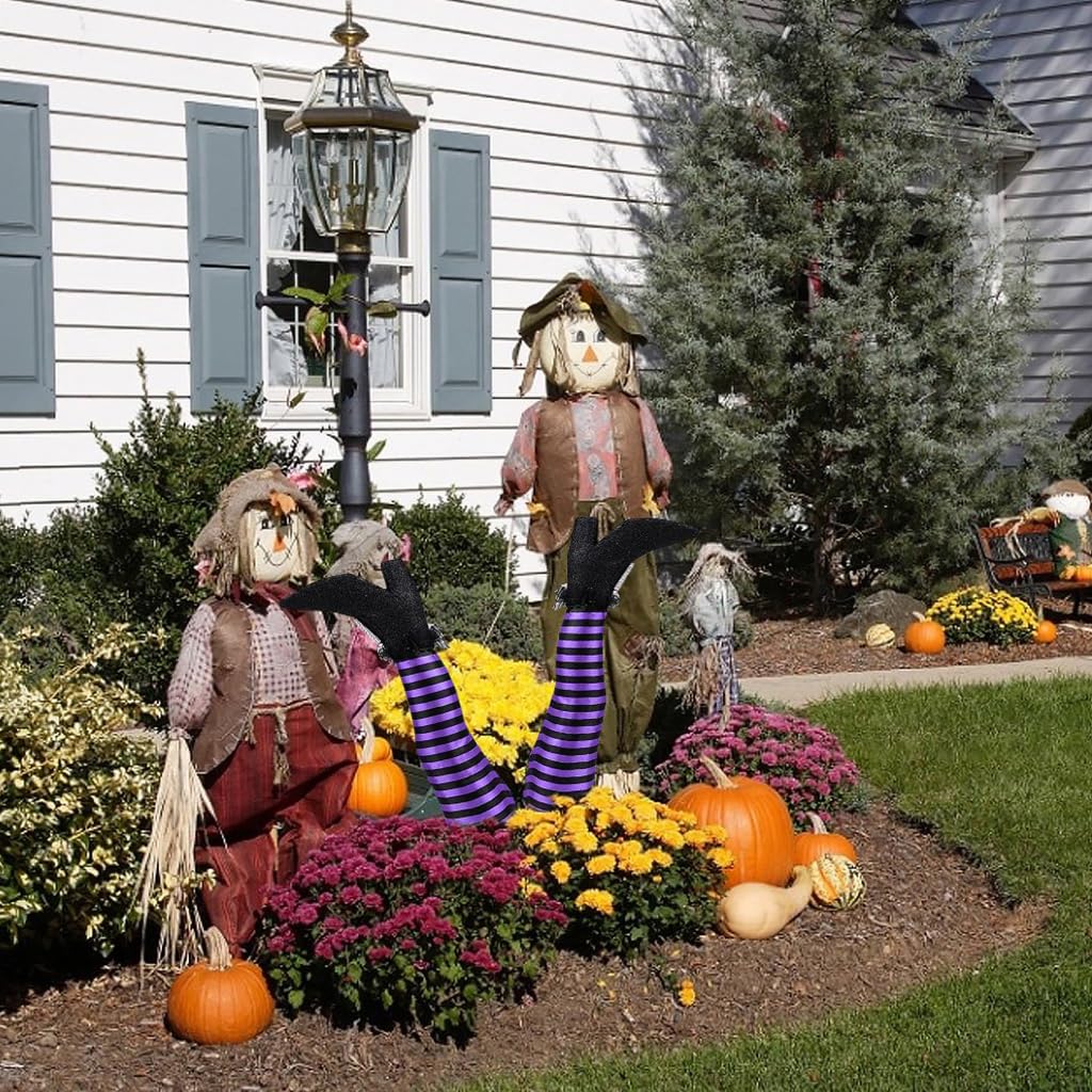 HASTHIP® Halloween Garden Stakes Decorative - Purple Halloween Witch Leg Yard Stakes - Spooky Halloween Party Garden Decor - Festival Outdoor Decoration for Lawn, Yard, Patio Decor - (2 Pack)
