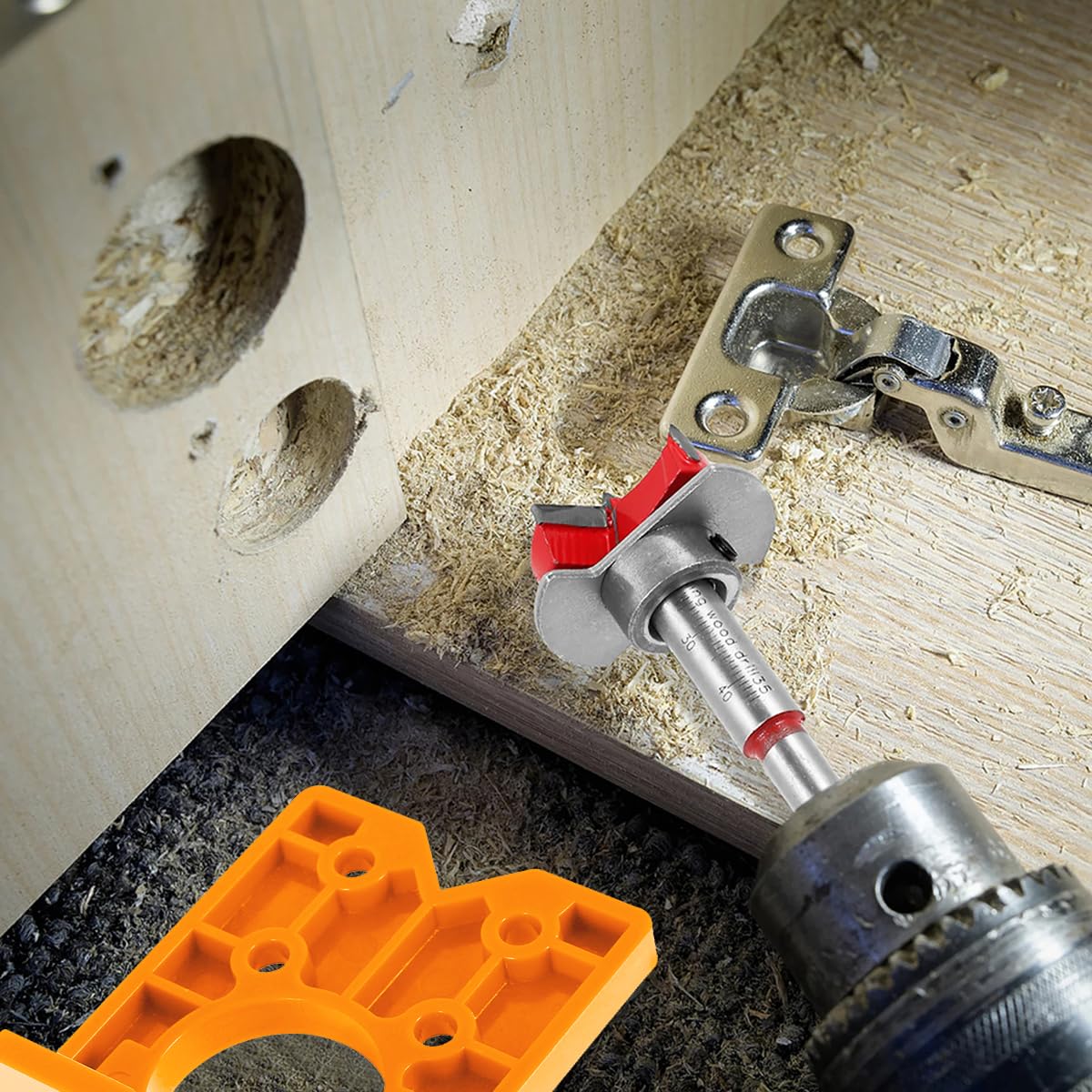 HASTHIP® 35mm Hinge Drilling Jig 35mm Concealed Drilling Tool Set Kit Jig Hinge Jig Drill 35mm Concealed Drilling Tool Set Kit Accurate Hinge Alignment Tool for Door Window Carpentry Furniture