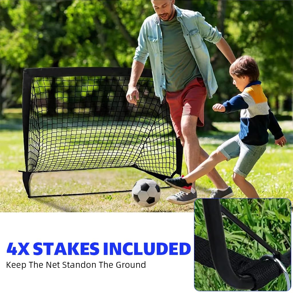 HASTHIP® Football Goal Net Kit for Kids, Football Training Goal Target Net with Inflatable Soccer Ball, Inflator Pump, Ground Stakes, Training Cones, Black Training Cone Marker 47x37x35 Inch