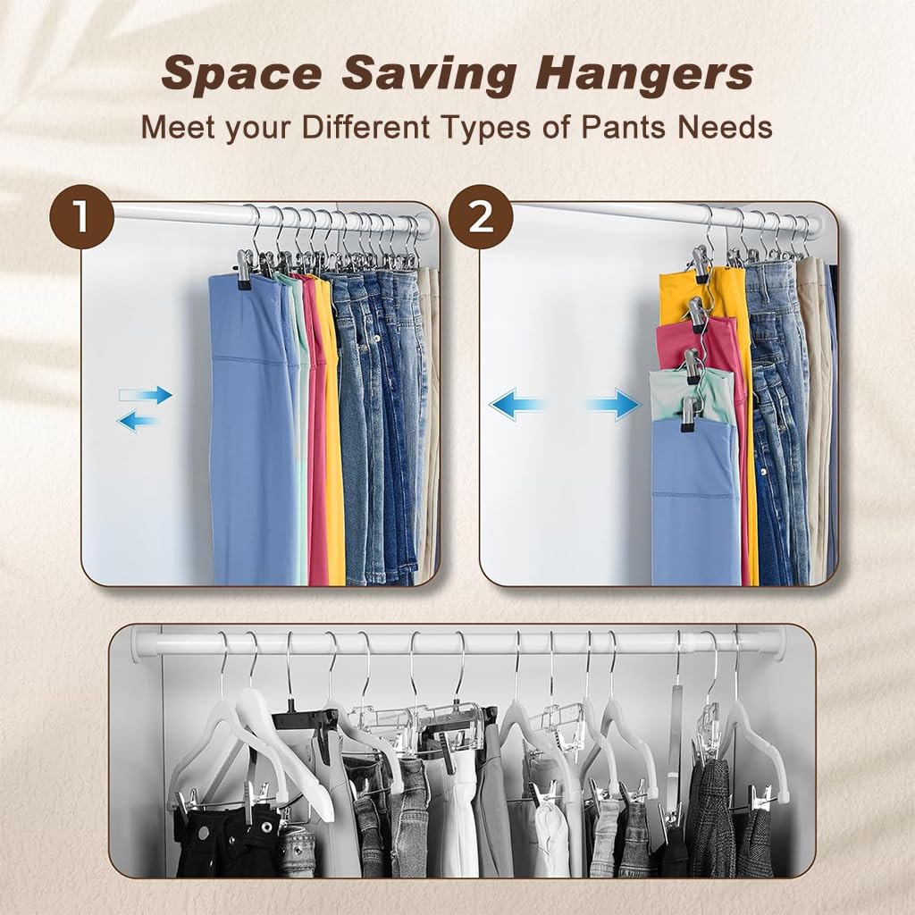 HASTHIP Adjustable Clothes Pants Hangers for Closet Organization with 360° Swivel Hooks | 10 Pcs Metal Clip Design