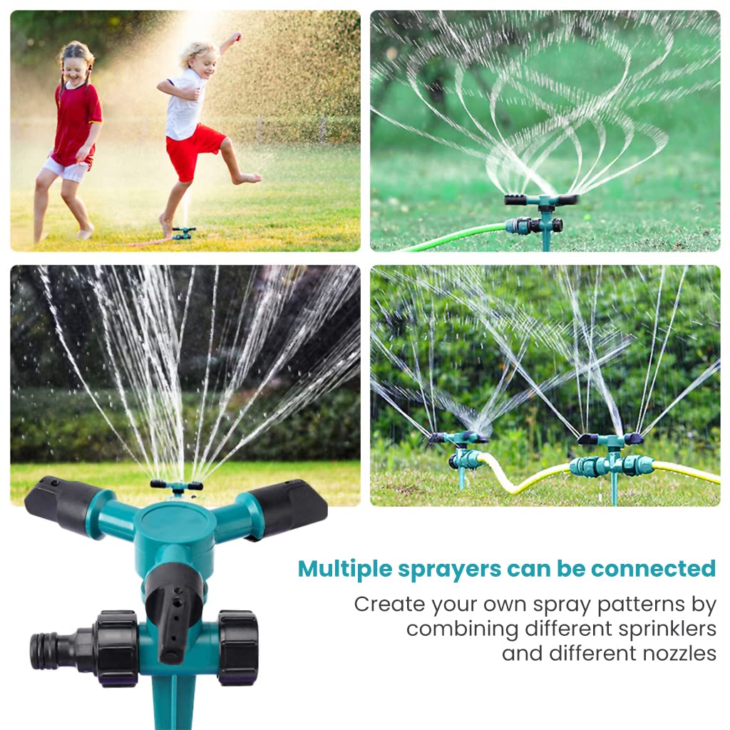 HASTHIP Garden Sprinkler for Lawn Watering with 360° Rotation and 9pcs Set | Adjustable Three-Outlet ABS Design