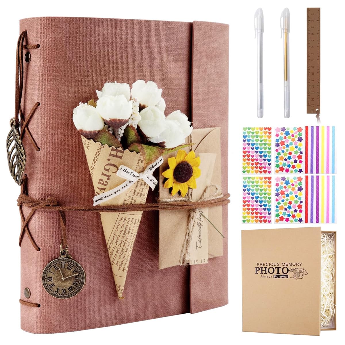 HASTHIP Photo Album Kit for DIY Scrapbooking with 52 Sheets PU Leather Cover | Wedding Memory Book