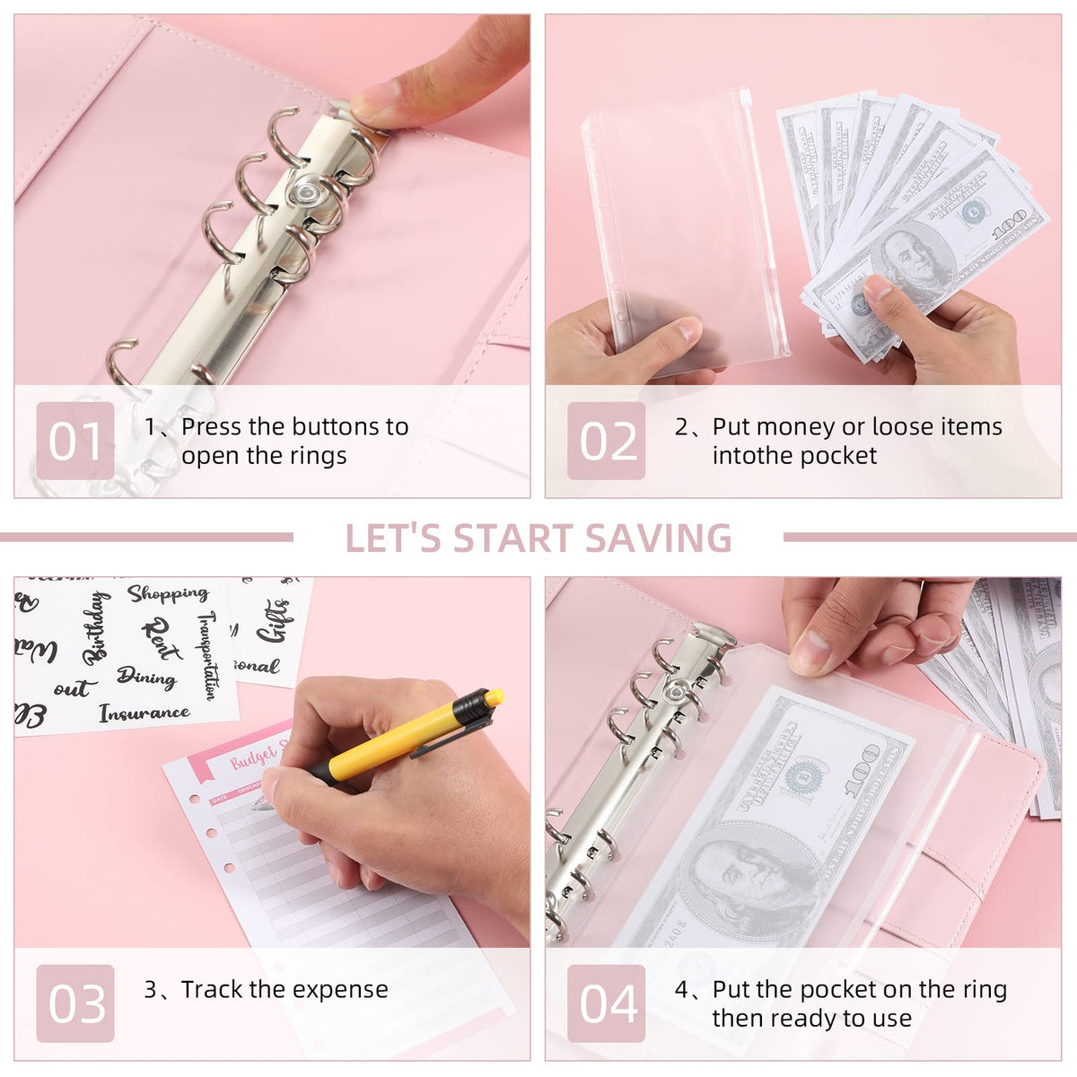 HASTHIP A6 PU Leather Binder Organizer Set for Budgeting with 6 Ring Refillable Design and 8 Cash Envelopes