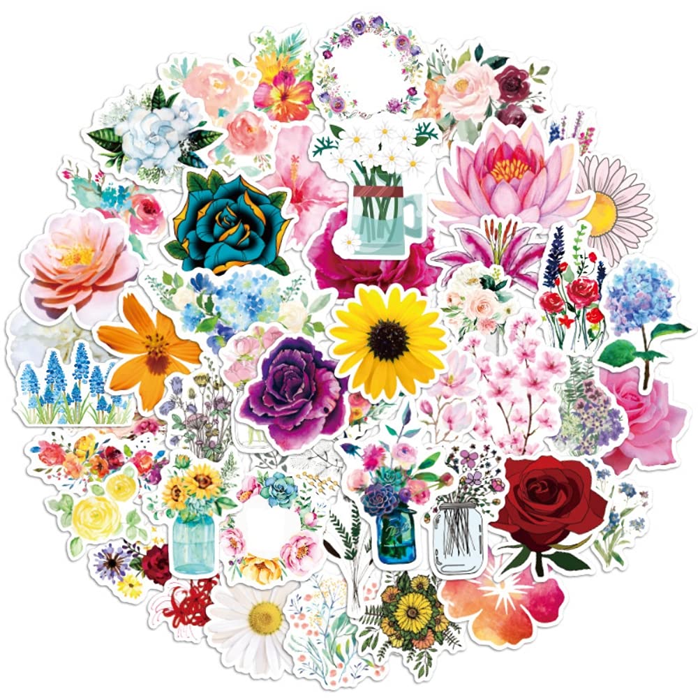 46 Pieces Polyvinyl Chloride Waterproof Spring Flower Plant Stickers, Journaling Stickers for Journal Scrapbook Phone Case Stickers Aesthetic (Multicolour)