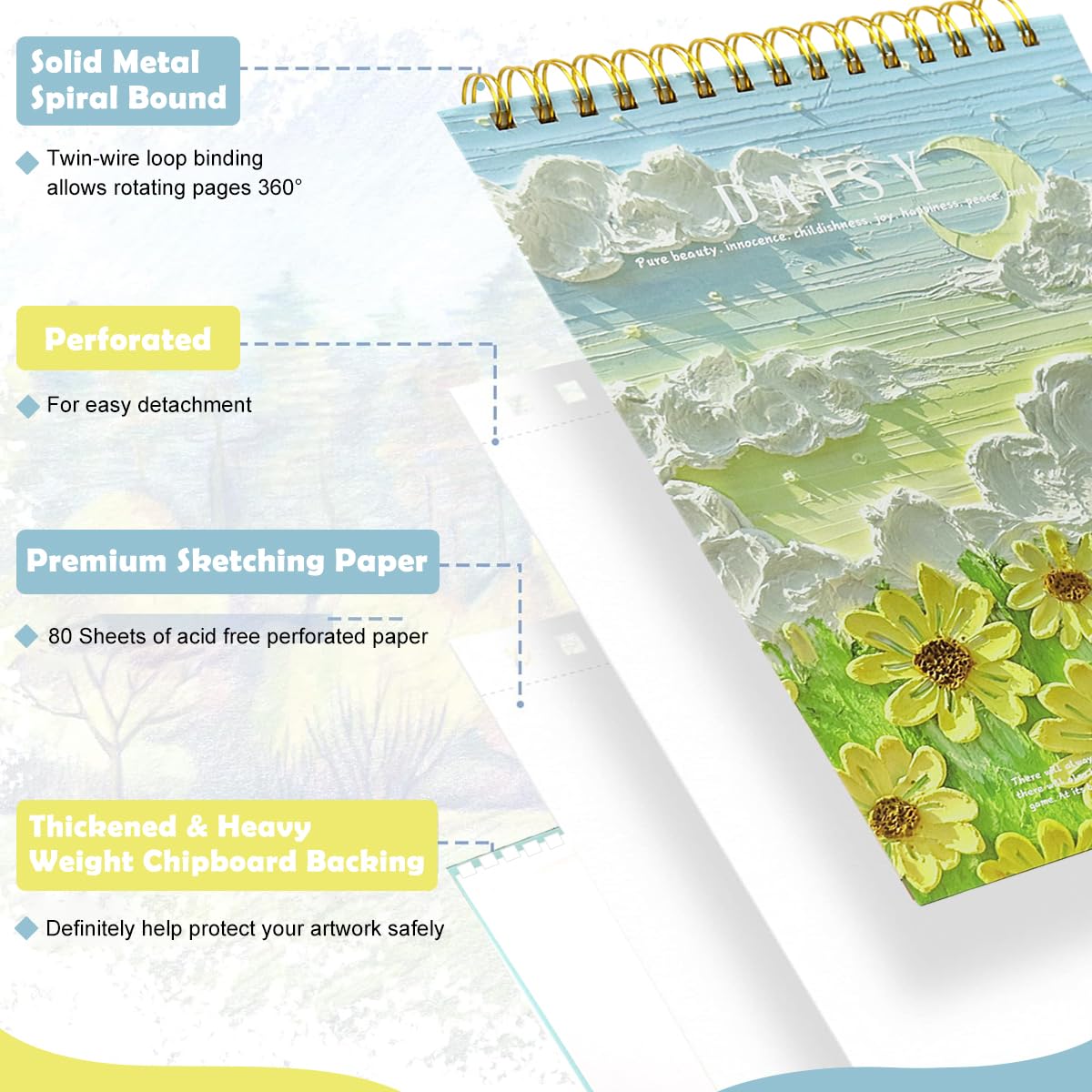 HASTHIP A4 Sketching Book for Drawing and Painting with 60 Tearable Sheets | Spiral Bound Hard Cover