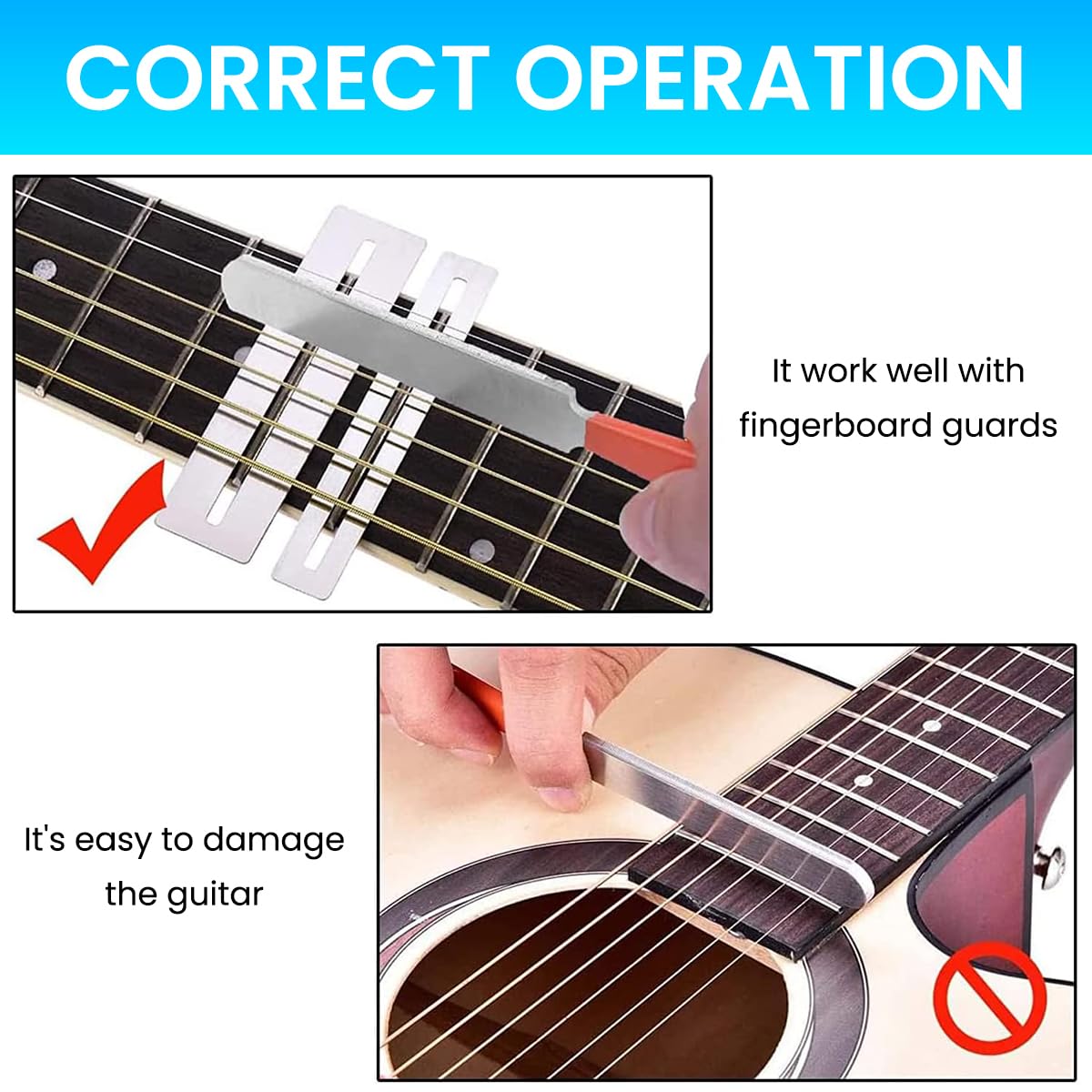 HASTHIP Fret End File for Guitar Repair with 7.2 in Anti Slip Handle and 2 Fret Guards | Stainless Steel Tool for Electric and Acoustic Guitars
