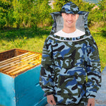 Bee Suit with Detachable Veil Hat, Camouflage Beekeeping Top, Protective Equipment, Elastic Cuff & Elastic Hem Closure