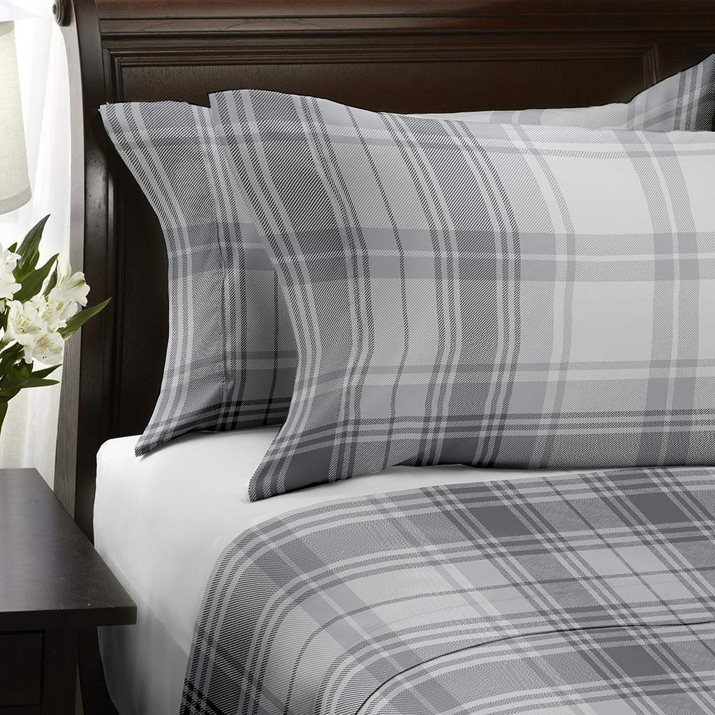 HASTHIP Bed Sheet Set for Queen with 102x90 in Flat Sheet and 21x32 in Pillowcases | Gray Grid Microfiber