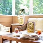 HASTHIP Bookends for Home and Office with Anti Slip Pads featuring Golden Metal Open Cut Design