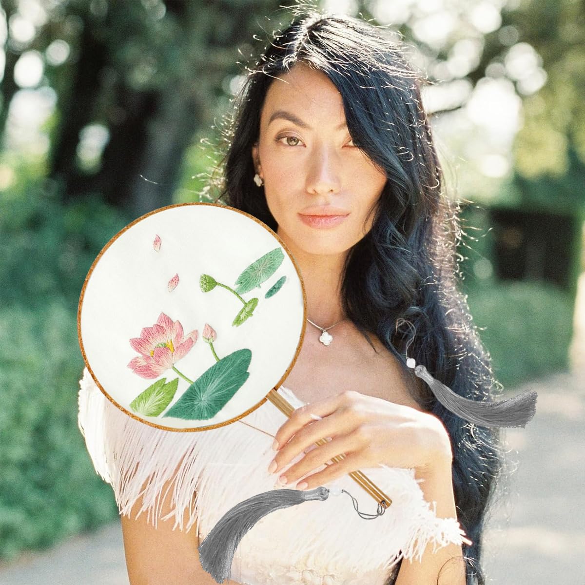 HASTHIP DIY Hand Fan Material Art Kit for Creative Embroidery with Wooden Handle and Tassel | Ideal Mother’s Day Gift