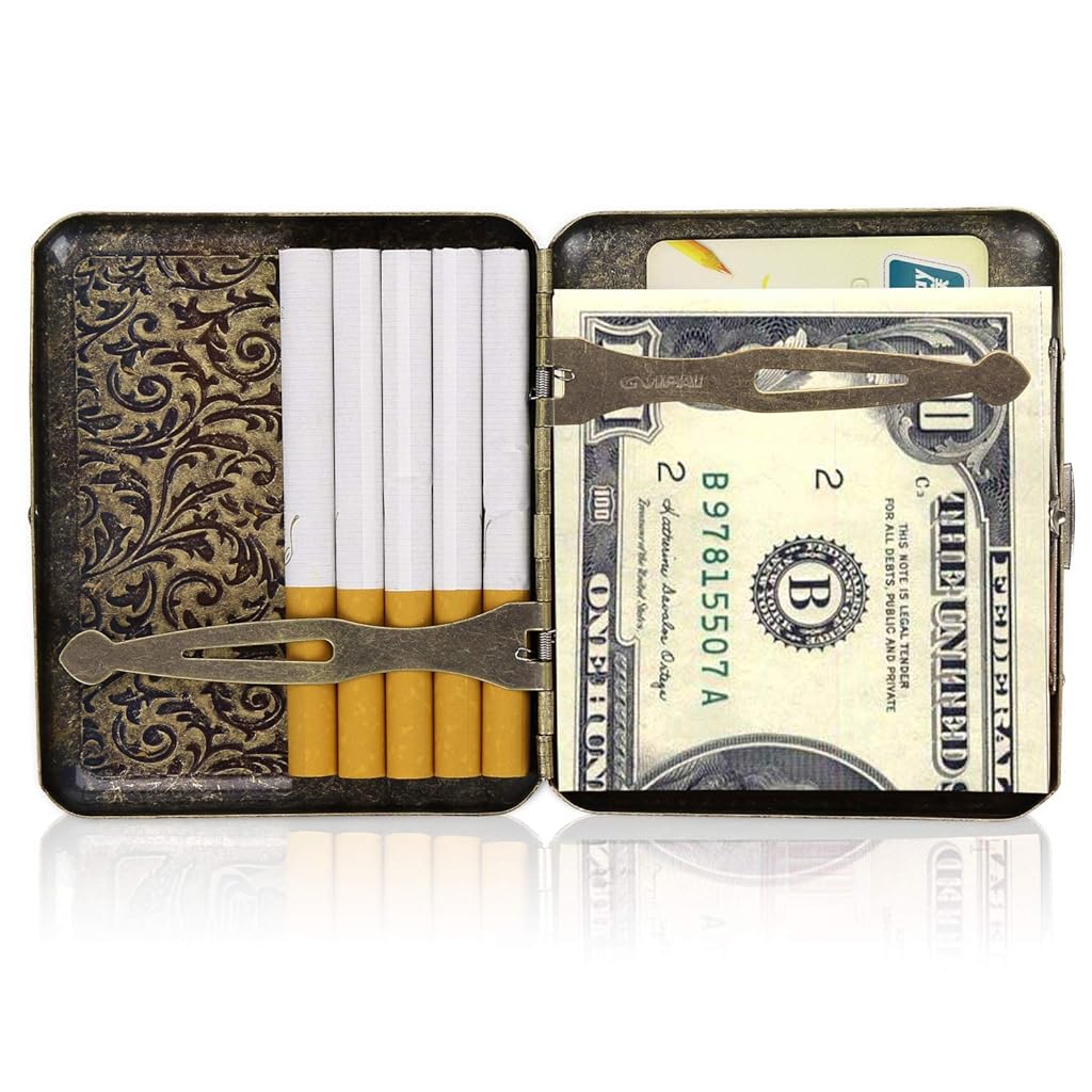 HASTHIP® 1 Piece Retro Cigarette Case with Gift Box Portable Cigarette Box for 20 Cigarettes Elegant Cigarette Box (Grass) Gifts for Men (Bronze, 9.5x8.4cm)