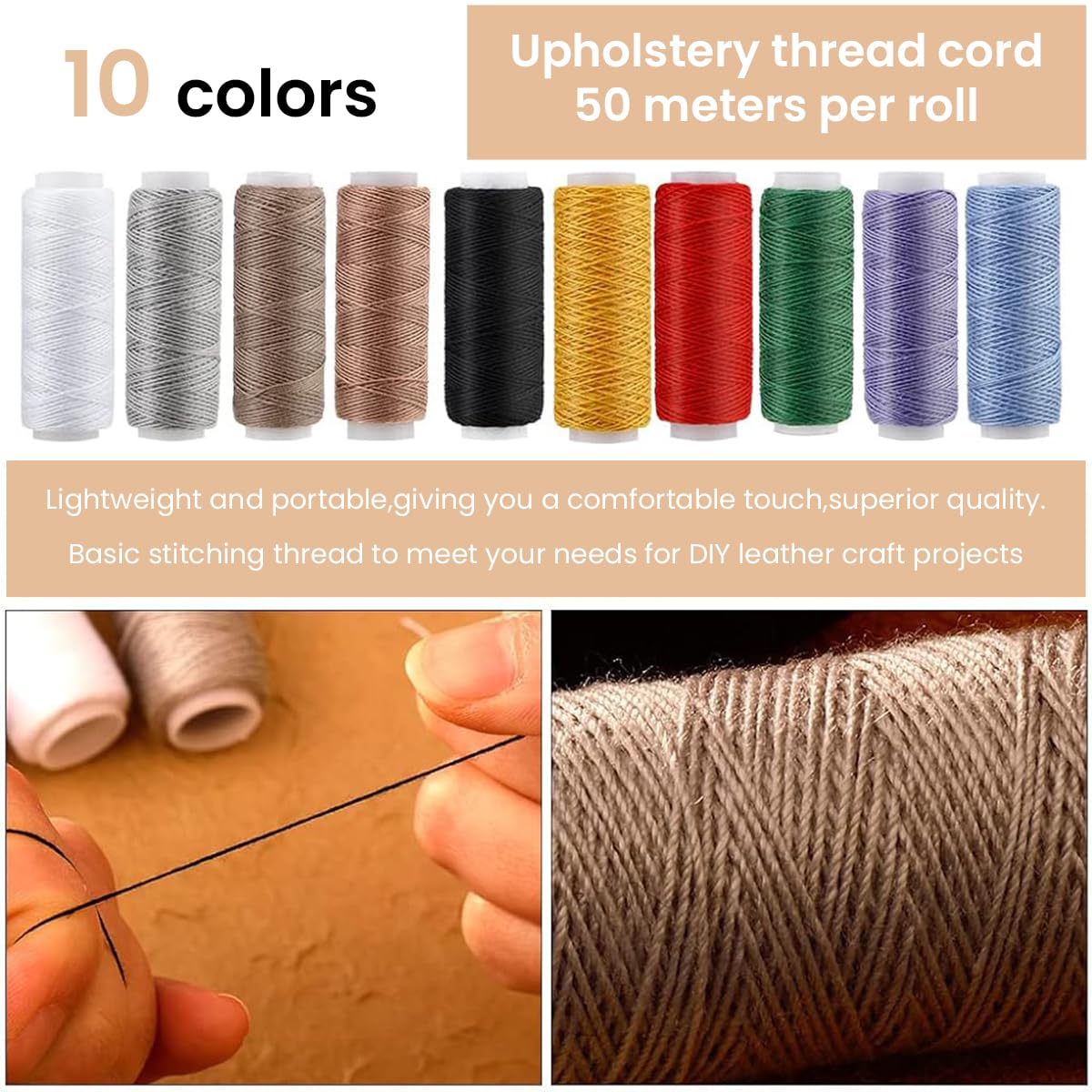 HASTHIP Leather Sewing Kit for Upholstery Repair with 59 Pcs Needles and Waxed Thread