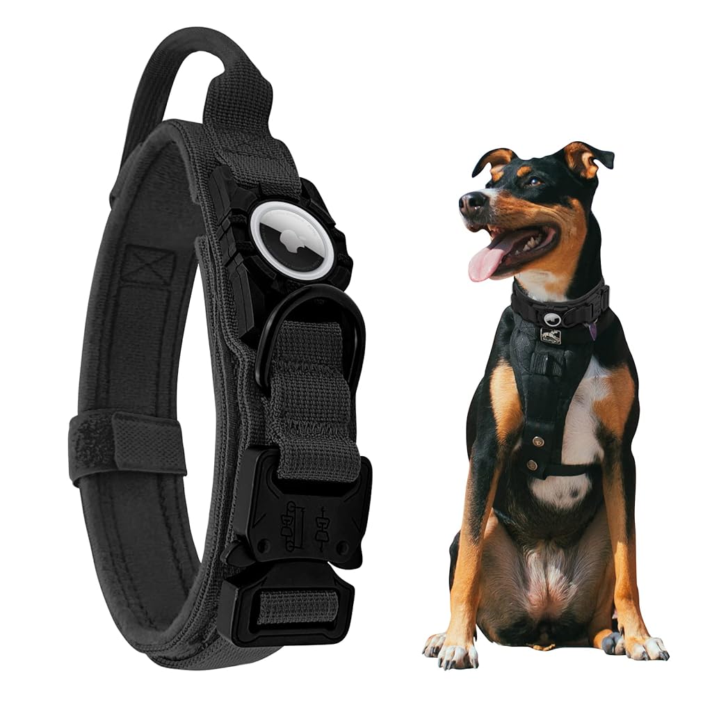 HASTHIP® Tactical AirTag Dog Collar, Heavy Duty Dog Collar, Adjustable GPS