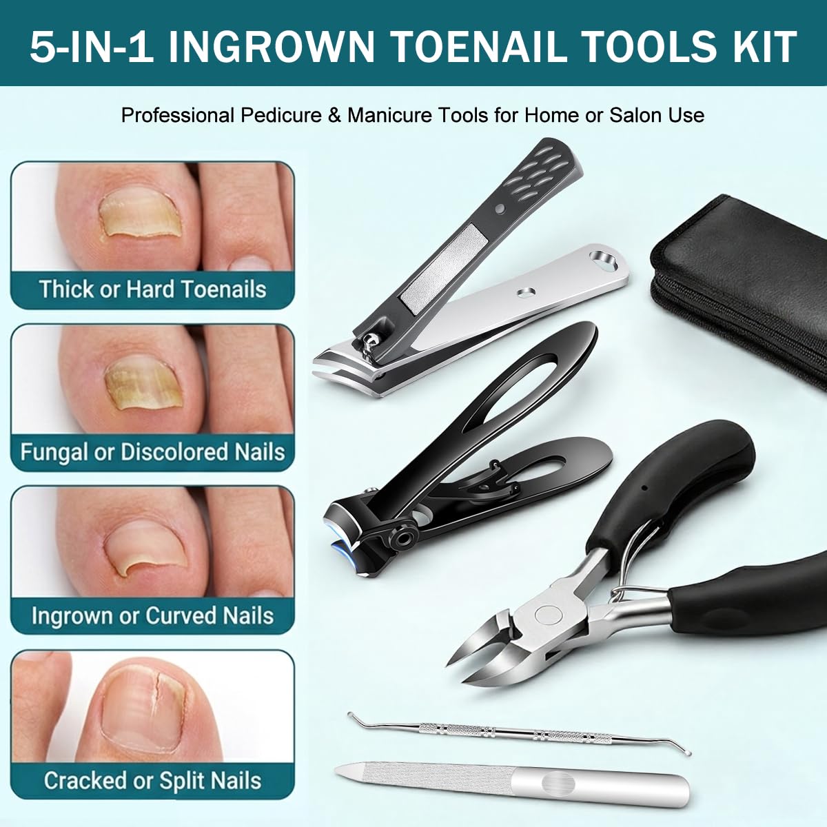 HASTHIP 5-Piece Ingrown Toenail Clipper Set, Stainless Steel Nail Care Tools