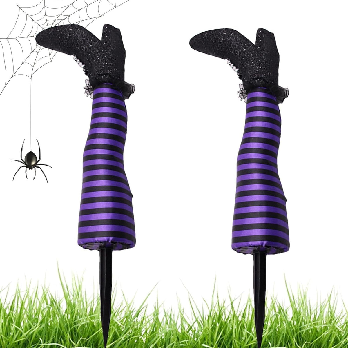 HASTHIP® Halloween Garden Stakes Decorative - Purple Halloween Witch Leg Yard Stakes - Spooky Halloween Party Garden Decor - Festival Outdoor Decoration for Lawn, Yard, Patio Decor - (2 Pack)
