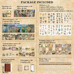 HASTHIP Scrapbooking Supplies Kit for DIY Journaling with 232 pcs set and A6 Grid Notebook | Vintage Paper Stickers Gift for Teen Girls and Adults