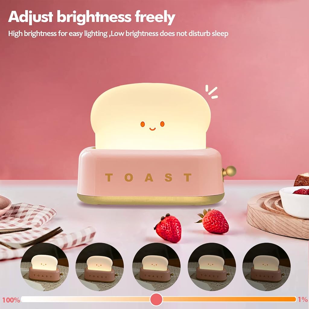 HASTHIP® Kawaii Desk Lamp Cute Toaster LED Light,Rechargeable Portable Night Light with Timer,Eye-Caring Dimmable Table Lamp Bedroom Decor Gift for Kids Girls Teens Reading Study