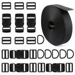 HASTHIP Buckle Strap Set for DIY Luggage and Backpack Repair with 6 Yards Nylon Webbing | Includes Metal D Rings and Quick Side Release Buckles