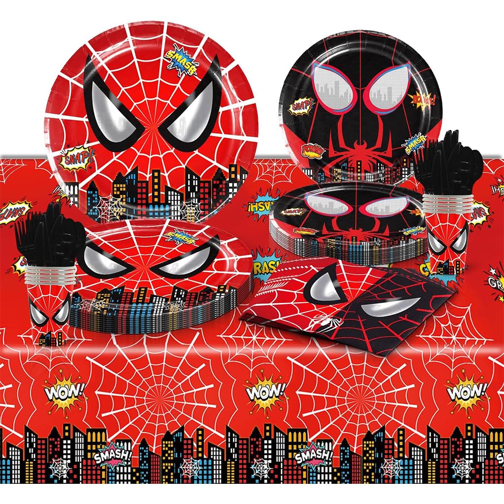 HASTHIP Kids Birthday Party Superhero Set for Tableware with 81 pcs Plates and Cups | Easy Cleanup Supplies