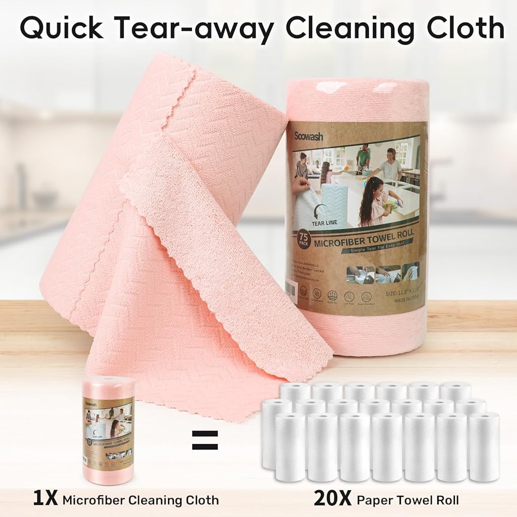 HASTHIP® 30-Count Reusable Kitchen Cleaning Cloths 8.8'' Square Dishcloth, Pre-Cut Polyester Wash Cloths for Dishwashing, Wiping & General Cleaning, Pink