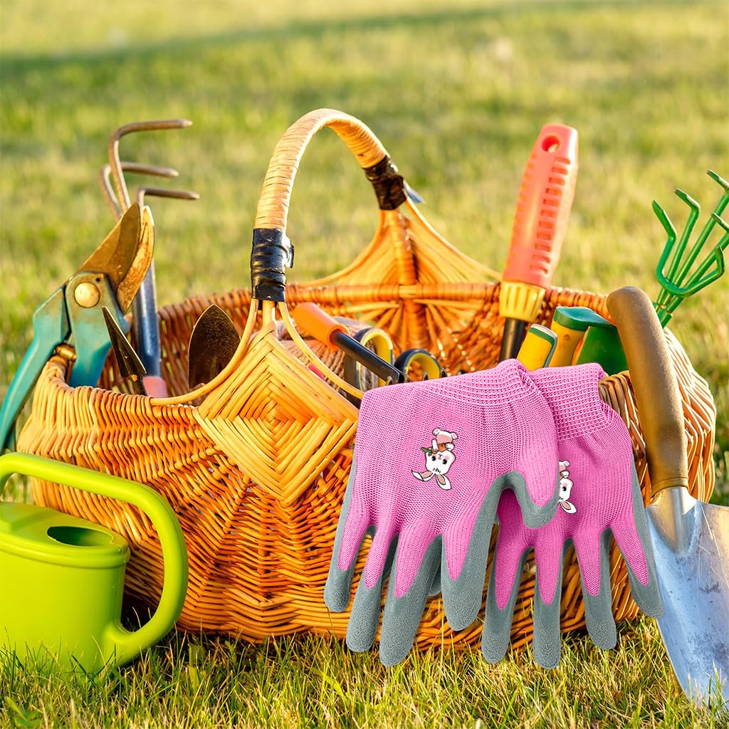 HASTHIP Kids Gardening Gloves for Outdoor Play with Protective Rubber Coating | 3 Pairs for Ages 5–9