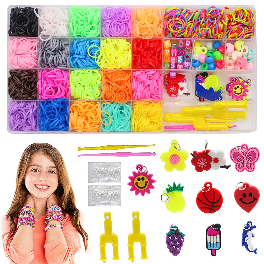 HASTHIP® 1150+ Loom Bands Kit, 20 Colors Rubber Band Bracelet Making Set for Girls, DIY Jewelry Craft Kit with Charms, Beads, Crochet, Hooks, Loom and Clips, Gift for Kids Crafts