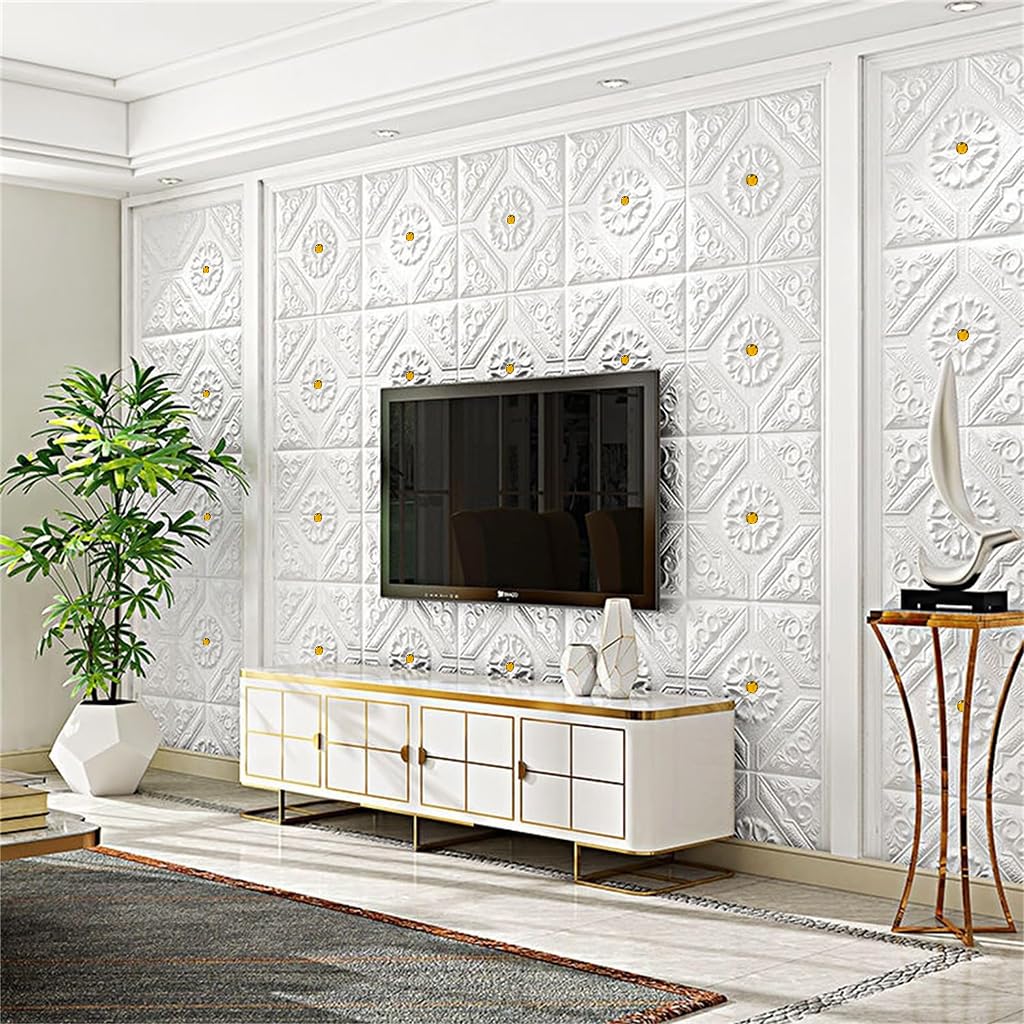 HASTHIP Brick Wallpaper Wall Decor Panels for Home Renovation with Self Adhesive 13.8 x 13.8 in Vintage White Foam | Ideal for Living Room and Bedroom