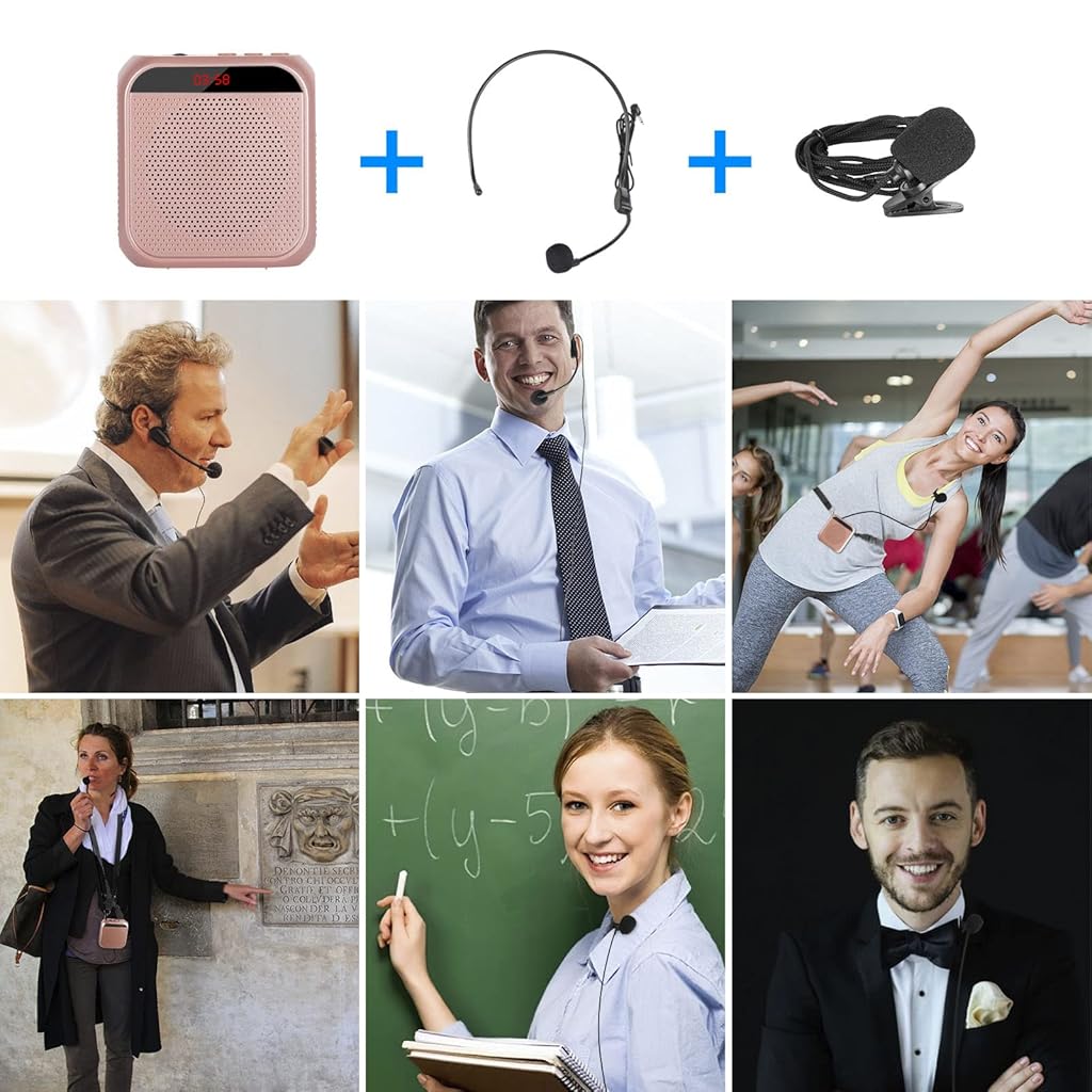 HASTHIP® YourBrand Voice Amplifier, Portable Microphone Headset Speaker System for Teachers, 2200mAh Rechargeable Battery, Bluetooth, TF Card/USB Playback, 3.5mm Aux, Lightweight, Clear Sound, for
