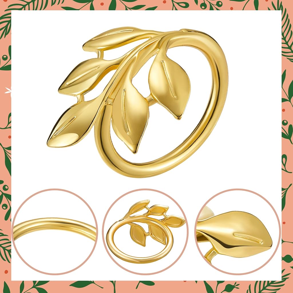 HASTHIP® 12Pcs Gold Leaf Napkin Rings, Elegant Metal Napkin Holders for Wedding, Dinner, Banquet, Festival and Holiday Table Decorations, Durable and Reusable Table Accessories