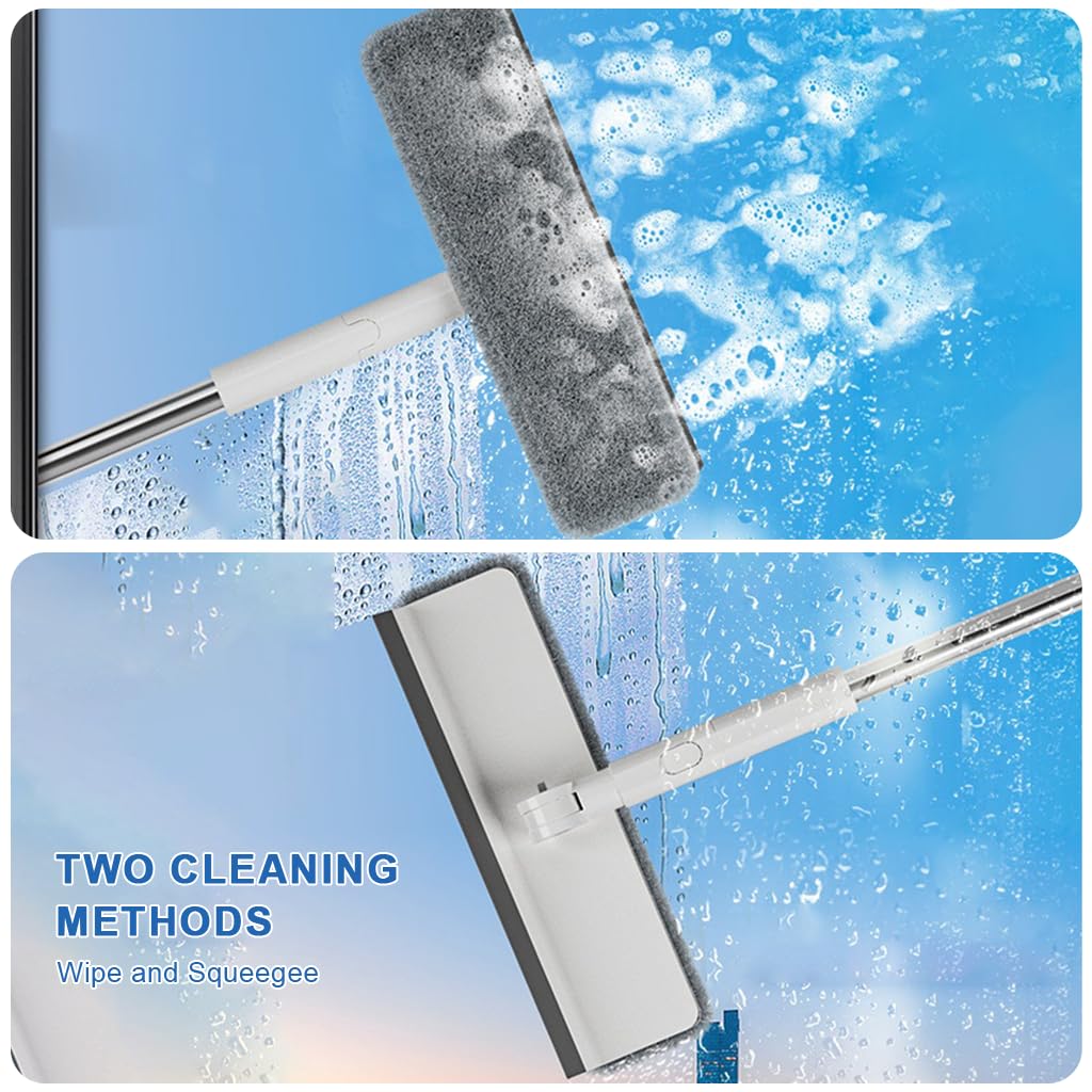 HASTHIP Window Cleaner Wiper for Home and Car with 43 in Long Handle | 2 in 1 Microfiber Mop and Water Squeegee
